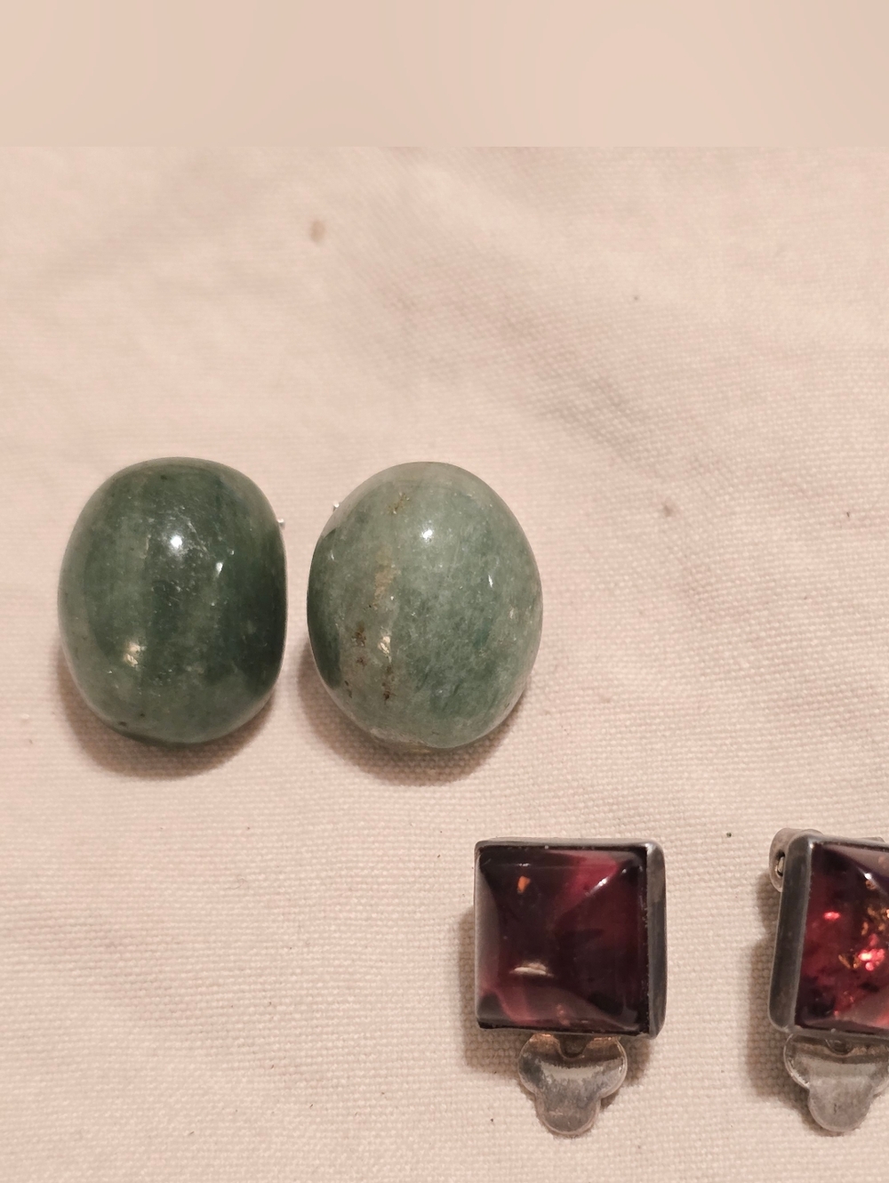 Handmade Square Amber,  Jade Clip-On Earrings